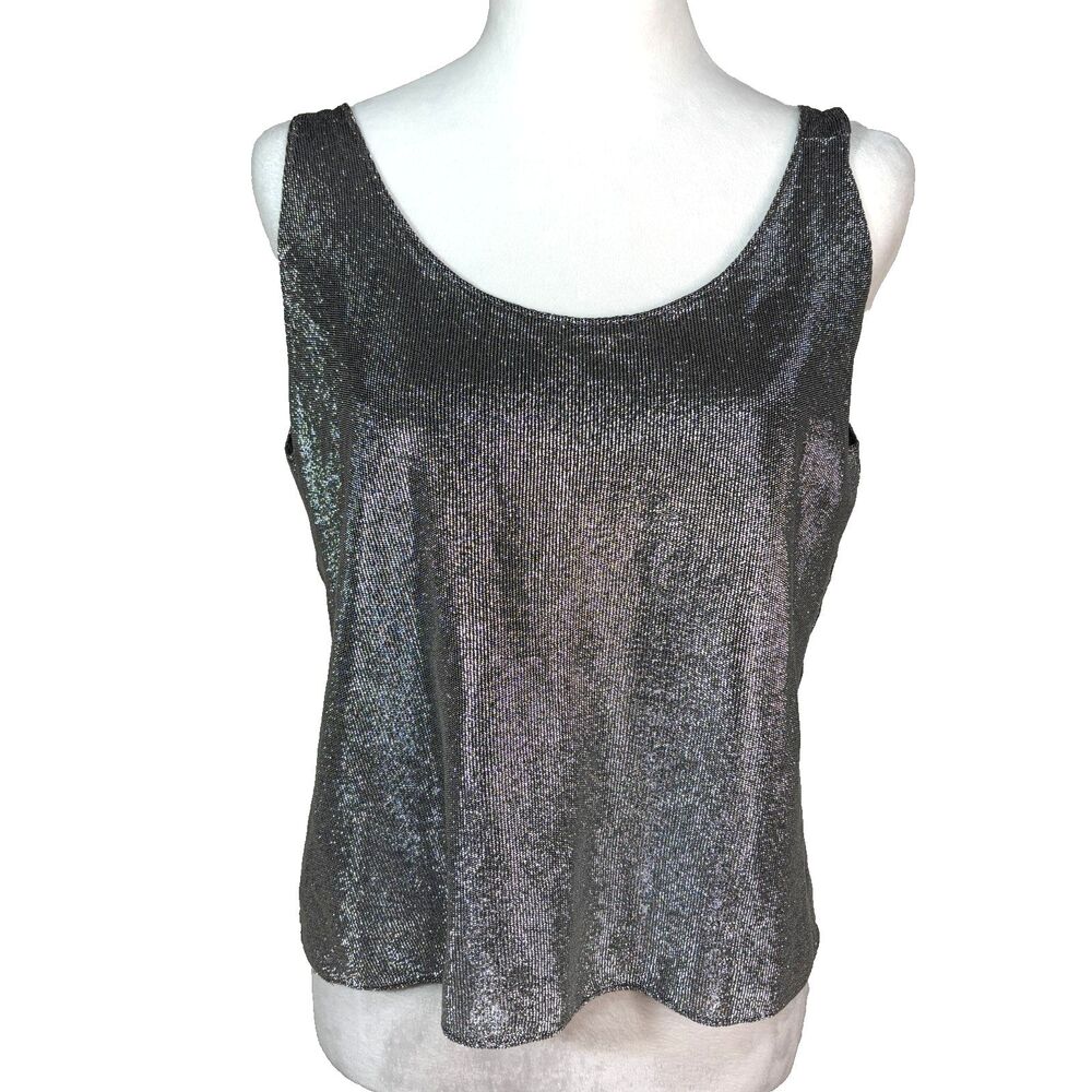 Toppettes‎ by A. Brod Womens Silver Metallic Tank Top Glam 90s Y2K Clubwear Sz M
